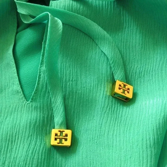 Tory Burch Silk Tie Neck Blouse in Teal - Picture 6 of 7